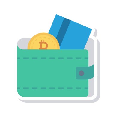 Beyaz arka plan üzerinde cüzdan içinde Bitcoin belirteci ve kredi kartı