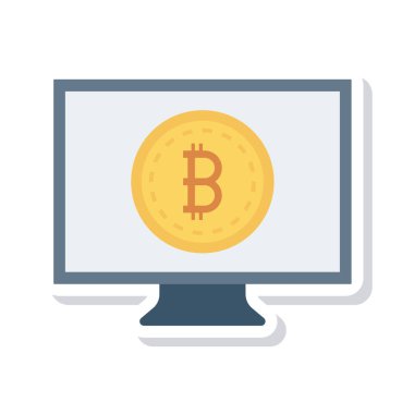 Bitcoin belirteç beyaz arka plan üzerinde bilgisayar ekranında