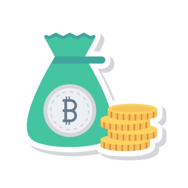 Bitcoin belirteçleri ve beyaz zemin üzerine yeşil çanta