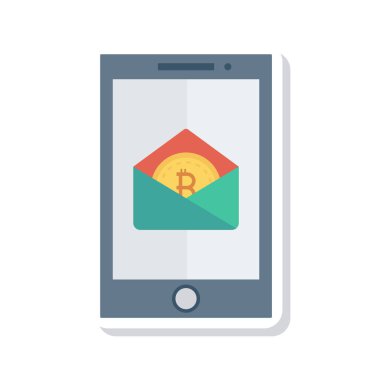 Bitcoin belirteci smartphone ekranında zarf içinde