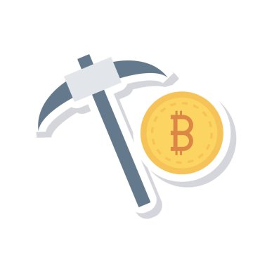 Bitcoin belirteci ve beyaz arka plan üzerinde kazma