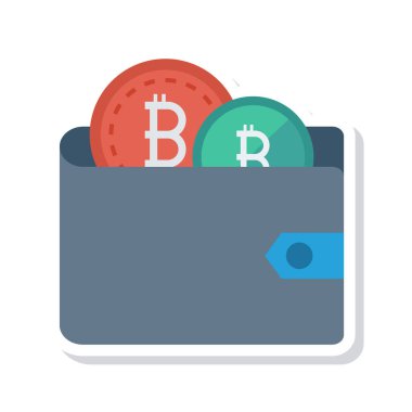 Beyaz arka plan üzerinde cüzdan içinde Bitcoin belirteçleri