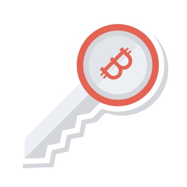 Beyaz arka plan üzerinde anahtar olarak Bitcoin belirteci