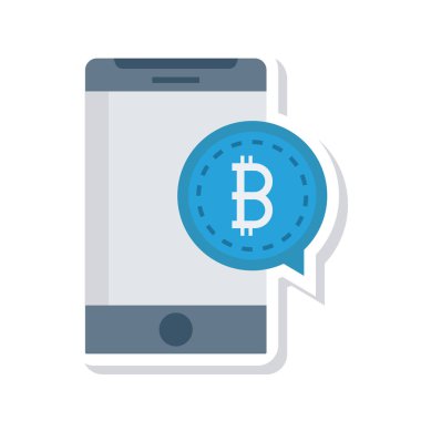 mavi bitcoin belirteci ile smartphone beyaz arka plan üzerinde