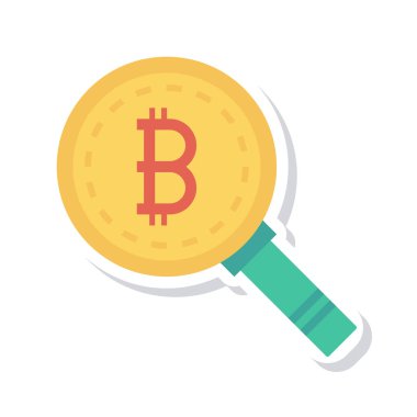 Altın bitcoin belirteci olarak beyaz arka plan üzerinde büyüteç