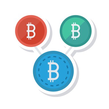 Beyaz arka plan üzerinde renkli bitcoin belirteçleri