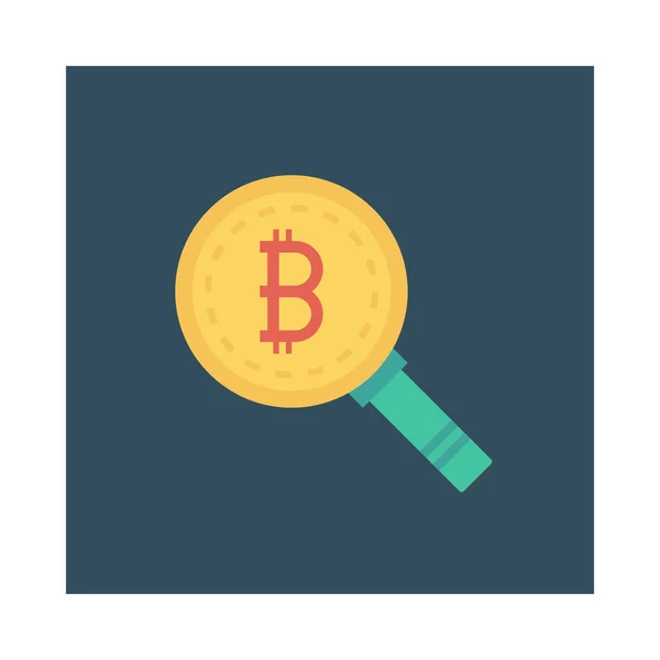 Golden Bitcoin Token Magnifying Glass Cryptocurrency Exchange — Stock Vector