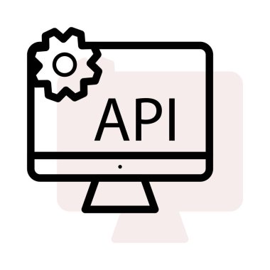 API yazı ve dişli ile bej gölge beyaz arka plan üzerinde bilgisayar monitör