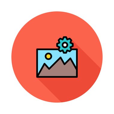 Beyaz arka plan üzerinde izole kırmızı daire dişli ile manzara resim