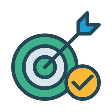 Mavi ok ve sarı yeşil ve gri hedef onaylamak beyaz arka plan üzerinde izole sembolü