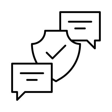 Konuşma balonları ve bitti işareti ile koruma kalkanı