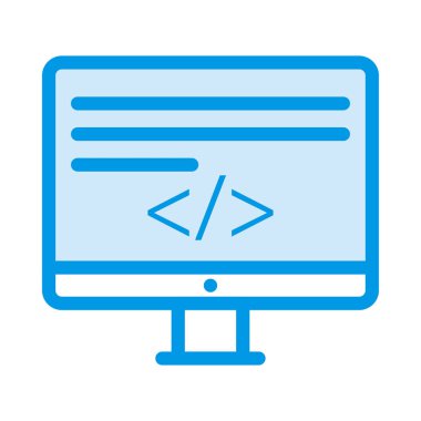 Mavi bilgisayar monitör ekranında ok etiketiyle