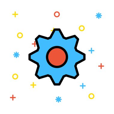 Renkli işaretleri beyaz zemin üzerine mavi ve kırmızı dişli