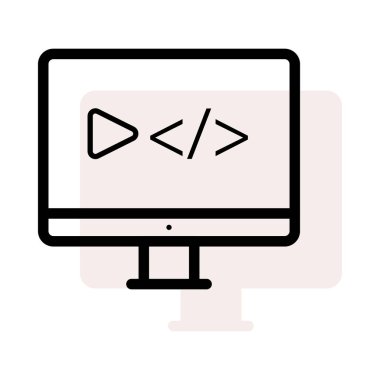 Bilgisayar monitörü okları etiketi ve beyaz arka plan bej gölge ile ekranda video izlerken anahat