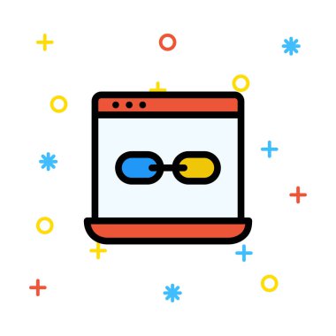 Tablet cihaz ile rengarenk işaretiyle beyaz arka plan üzerinde blockchain