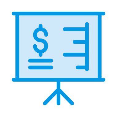 Mavi tanıtım kurulu beyaz arka plan üzerinde izole dolar simgesiyle