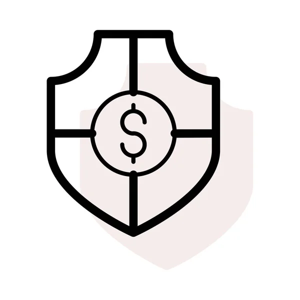 Escudo Protector Con Moneda Dólar Sobre Fondo Blanco Con Sombra — Vector de stock