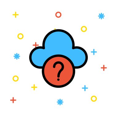 Mavi bulut renkli işaretleri beyaz zemin üzerine kırmızı soru simgesiyle