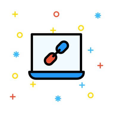 Tablet cihaz blockchain ekranda renkli işaretleri ile beyaz arka plan ile