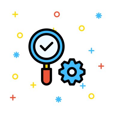 Rengarenk işaretiyle beyaz arka plan üzerinde dişli olan renkli Büyüteç