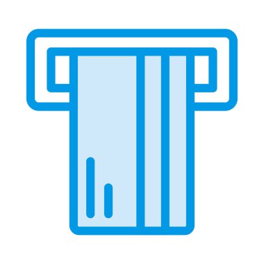 Beyaz arka plan üzerinde izole mavi kredi kartıyla para çekme makinesi