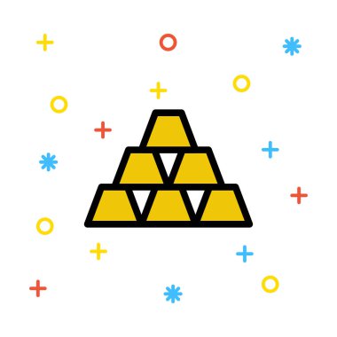 Renkli işaretleri beyaz zemin üzerine altın parçaları piramit yapılmış