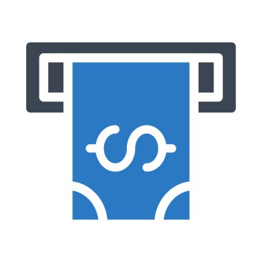 Bankamatik beyaz arka plan üzerinde izole mavi doları banknot ile