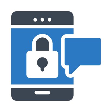 Ekran ve konuşma balonu üzerinde kürek kilit işareti olan mavi smartphone