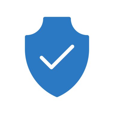 mavi beyaz arka plan üzerinde izole Onayla işareti ile kalkan koruma