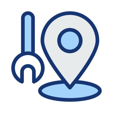 Mavi harita konumu sembolü ile beyaz arka plan üzerinde izole anahtarı anahtar