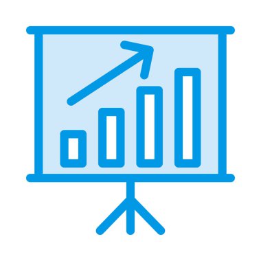 Büyüyen grafik ve beyaz arka plan üzerinde izole ok ile mavi tanıtım kurulu