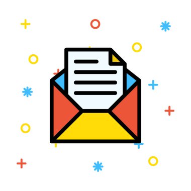 Mektup renkli işaretleri ile beyaz arka plan üzerinde renkli zarf