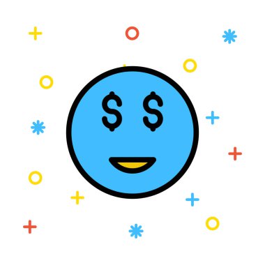 Doları gözleri renkli işaretleri beyaz zemin üzerine mavi smiley