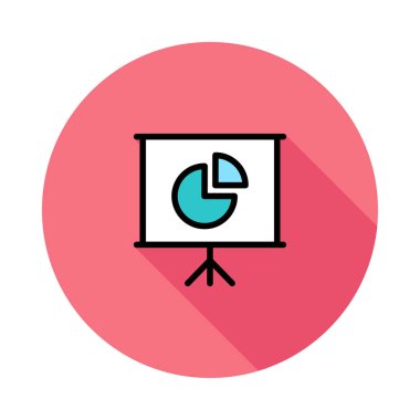 Beyaz tanıtım kurulu ile pembe daire beyaz arka plan üzerinde izole mavi pasta grafiği