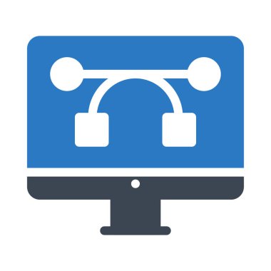 Beyaz arka plan üzerinde izole ekran bağlantıları ile mavi ve gri bilgisayar monitörü