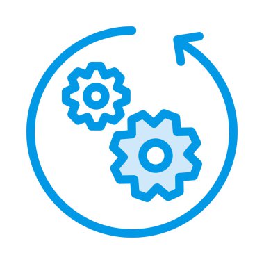 Beyaz arka plan üzerinde izole yuvarlak ok ile mavi ve beyaz dişli