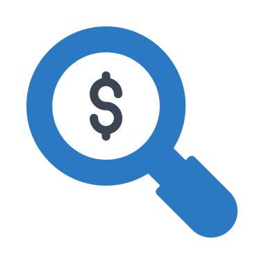 Doları beyaz arka plan üzerinde izole işareti olan mavi Büyüteç