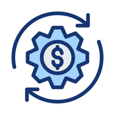 Dolar işareti ve yayla beyaz arka plan üzerinde izole mavi dişli