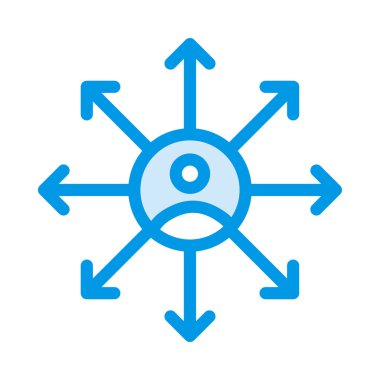 Mavi güneş kişi simgesi ve beyaz arka plan üzerinde izole okları yapılmış