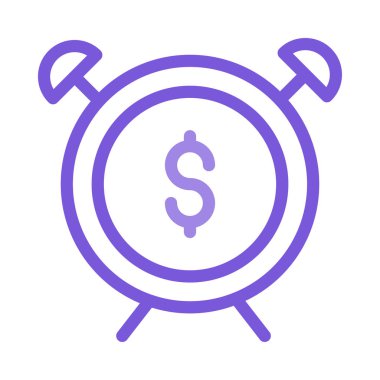 Beyaz arka plan üzerinde dolar işareti olan mor çalar saat