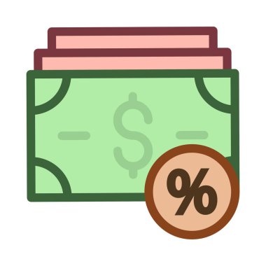 Yeşil ve pembe doları banknot ile yüzde simgesi beyaz arka plan üzerinde izole