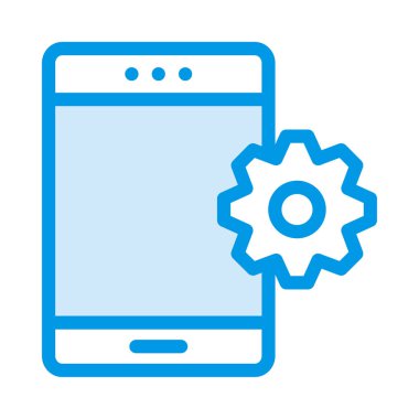 Mavi smartphone ile dişli üzerinde izole beyaz arka plan