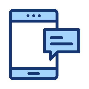 Mavi tablet cihaz ile konuşma balonu üzerinde izole beyaz arka plan