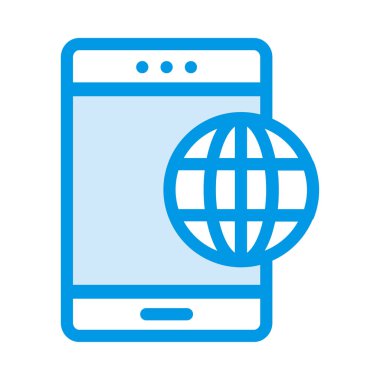 Beyaz arka plan üzerinde izole dünya küre ile mavi smartphone