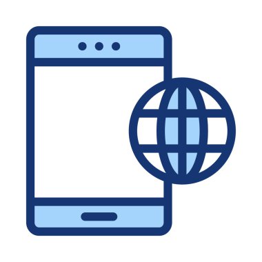 Beyaz arka plan üzerinde izole toprak küre işareti ile mavi smartphone