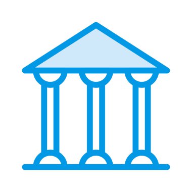 Beyaz arka plan üzerinde izole sütunlarla bina mavi