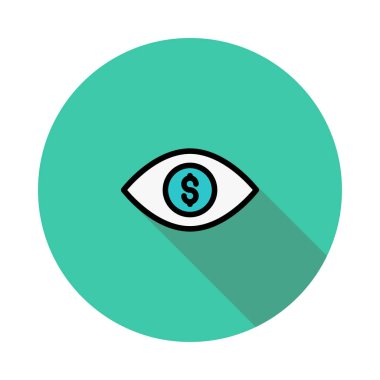 Beyaz arka plan üzerinde izole yeşil daire içinde dolar işareti olan insan gözü