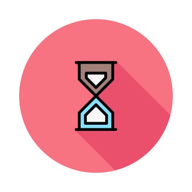 Kahverengi ve mavi beyaz arka plan üzerinde izole pembe daire kum saati