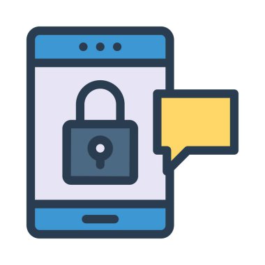 Ekran ve konuşma balonu üzerinde kürek kilit işareti olan mavi smartphone