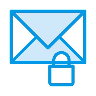 Beyaz arka plan üzerinde izole asma kilit ile mavi bir zarf içerisinde